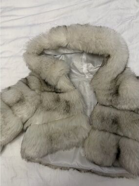 Ivory Gray Faux Fur Hooded Jacket